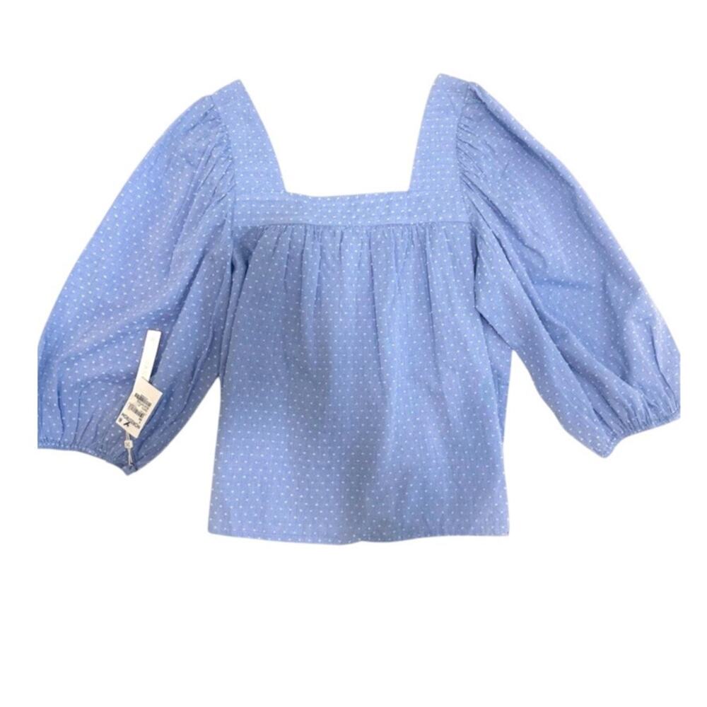 Caslon small square neck popover puff balloon sleeve 3/4 sleeve blouse TB 3084